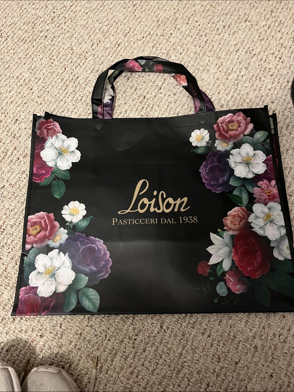 Black Floral Reusable Tote Bag